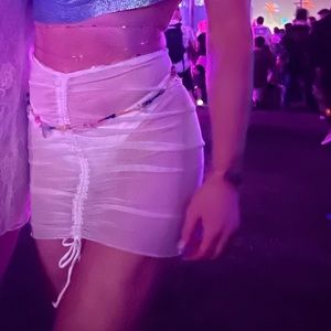 Sheer mesh ruched mini skirt